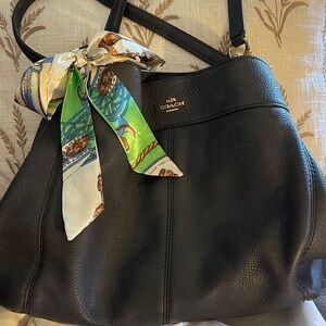 Coach Leather Lexy Black Shoulder Bag with Scarf Accent F27593 Coach Lexy